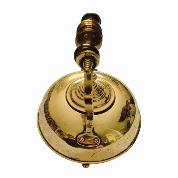 Vintage Ornate Brass & Amber Glass Handle Footed Teapot - Picture 5 of 9